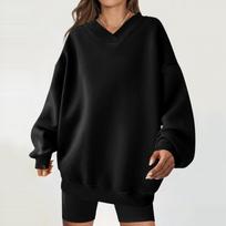 Women's Casual Fashion Solid Color Long-sleeved Loose Round Neck Sweatshirt L juoda