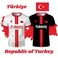 Turkijos futbolo marškinėliai Kvėpuojantys Greitai džiūstantys Sportiniai trumpomis rankovėmis T-shirt Turkijos vėliava 3D spausdinti Madingi Laisvi vyriški T-shirtai XXS