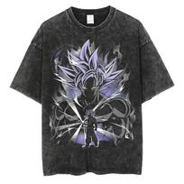 Anime Dragon Ball Z Vegeta Vintage Wash T-Shirt Short Sleeve Loose Sports Fitness T-Shirt Men's Harajuku Clothing Dragon Ball L