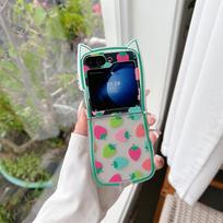 For Samsung Galaxy Z Flip 6 5 4 3 Case ZFlip6 Z Flip6 ZFlip 6 Cute Fruits Strawberry Bracelet Cat Ears Shockproof Cover For Z Flip 4