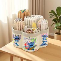 Disney Stitch Mielas besisukantis rašiklių laikiklis Ypač didelės talpos stalo raštinės reikmenų dėžutė Pieštukų puodelis su keliais laikymo skyreliais Biurui ir mokyklai