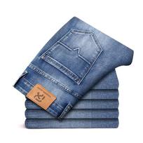 Regular Fit Jeans Classic Style  Spring Summer Men's Light Blue Stretch Denim Fabric Pants Male 29 mėlyna