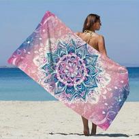 Bohemian Oversized Mandala Beach Towel - Quick Dry,Vibrant Mandala Design in Pink & Blue, Perfect for Travel Outdoor Adventures W30*H60(CM)