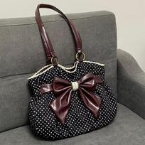 Chic Polka Dot Tote Bag Casual Commuting Vintage Women Handbags Shoulder Bag Versatile Large Capacity Dot Design Bow Sweet Bag juoda