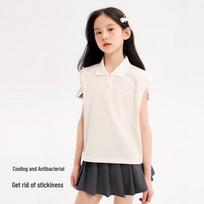 KIYA Girls' Solid Sleeveless Polo Top 130 abrikosas