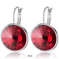 New Fashion Crystal Round Drop Earrings for Women Silver Leverback Hoop Earring Party Wedding Jewelry Gifts raudona