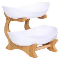Storage Tray with Stable Wood Frame Elegant Modern Oval Design Tray Space-Saving Organizer for Fruits Vegetables Snacks 2-Layers balta
