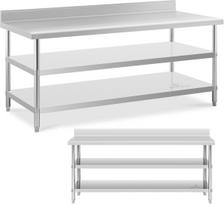 Royal Catering Nerūdijančio plieno sieninis stalviršis su apvadu 2 lentynos 200x90cm