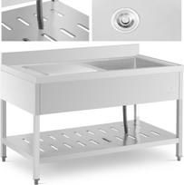 Royal Catering Vieno dubens maitinimo kriauklė su lentyna ir dešiniuoju kraštu 140 x 70 x 94,5 cm