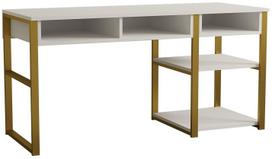 Rašomasis stalas su lentyna Kalune Design Emro, 150 cm x 58.4 cm, 75.8 cm, aukso sp./balta sp.