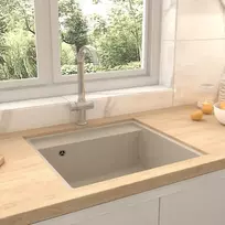 Virtuvės plautuvė su anga nuo persipildymo, smėlio, granitas