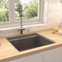 Virtuvės plautuvė su anga nuo persipildymo, pilka, granitas