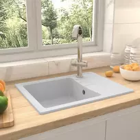 Virtuvės plautuvė su anga nuo persipildymo, balta, granitas