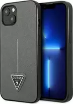 Apple iPhone 13 Guess dėklas Saffianotriangle Logo (GUHCP13MPSATLG) sidabrinės spalvos