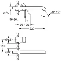 Grohe Virštinkinė praustuvo maišytuvo dalis, snapas 230mm, Essence, chromas 19967001