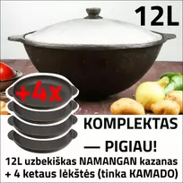 Namangan Užbekiškas poliruotas kazanas 12L + 4 ketaus lėkštės + aliuminio dangtis