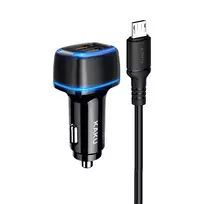 Oem KAKU automobilinis įkroviklis KSC-528 Shengyu – 2xUSB – 2,8A su USB į Micro USB juodos spalvos