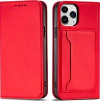Hurtel Magnet Card dėklas skirtas iPhone 12 Pro Max, raudonas