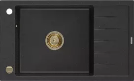 Granitinė virtuvinė plautuvė Mexen Elias su sifonu, Metallic juodas/sidabrinis+Gold, 795 x 480 mm