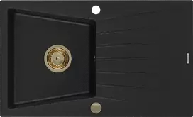 Granitinė virtuvinė plautuvė Mexen Cesar su sifonu, Juodas+Gold, 775 x 470 mm
