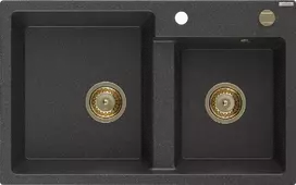 Granitinė virtuvinė plautuvė Mexen Tomas su sifonu, Juodas granite+Gold, 800 x 500 mm