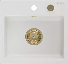 Granitinė virtuvinė plautuvė Mexen Milo su sifonu, Baltas+Gold, 435 x 410 mm