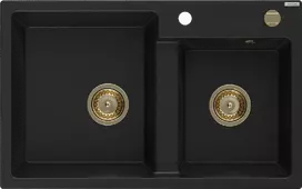 Granitinė virtuvinė plautuvė Mexen Tomas su sifonu, Juodas+Gold, 800 x 500 mm