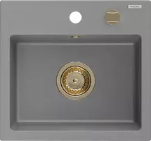 Granitinė virtuvinė plautuvė Mexen Milo su sifonu, Pilkas+Gold, 435 x 410 mm