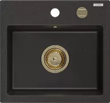 Granitinė virtuvinė plautuvė Mexen Milo su sifonu, Metallic juodas/auksinis+Gold, 435 x 410 mm