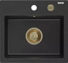 Granitinė virtuvinė plautuvė Mexen Milo su sifonu, Metallic juodas/sidabrinis+Gold, 435 x 410 mm