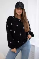 Moteriškas juodas džemperis su širdelėmis Heart