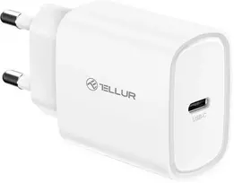 20 W USB-C PD sieninis įkroviklis Tellur, baltas