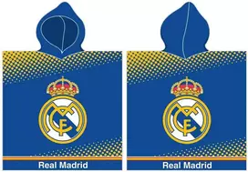 Real Madrid Poncho vaikams 55x110 Real Madryt 4176 Herb mėlyna geltona kropki ręcznik su kapturem