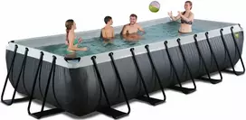 EXIT Juodas Leather baseinas 540x250x100cm su smėlio filtro siurbliu – juodas