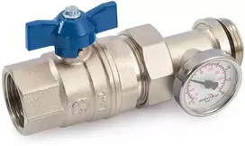 Ventilis trumpa mėlyna rankena, su termomemtru ir išardoma jungtimi vid.-iš.25 GENERAL FITTINGS