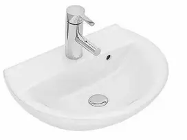 Geberit Ifö Spira kriauklė, lenkta 50 cm, E8A80 - tvirtinama varžtais, su maišytuvo skyle ir perpildymo gyliu 165