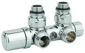 Dvigubas radiatoriaus pajungimas Twinvalve 1/2` x 24-19, 90°, chromas