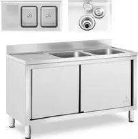 Royal Catering Dviejų indų maitinimo baseino kriauklė su spintele su stumdomomis durimis 140 x 70 x 95 cm