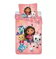 Patalynė bawełniana 140x200 Koci domek Gabi rožinė poszewka 70x90 Gabby`s Dollhouse JF 02
