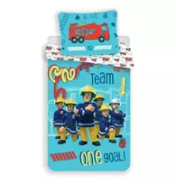 Patalynė bawełniana 140x200 Stażak Sam turkusowa 0295 Straż Pożarna poszewka 70x90 dziecięca Fireman Sam