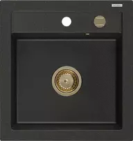 Granitinė virtuvinė plautuvė Mexen Vito su sifonu, Metallic juodas/auksinis+Gold, 520 x 490 mm