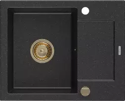Granitinė virtuvinė plautuvė Mexen Enzo su sifonu, Metallic juodas/sidabrinis+Gold, 576 x 465 mm