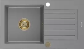 Granitinė virtuvinė plautuvė Mexen Pablo su sifonu, Pilkas+Gold, 752 x 436 mm