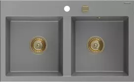Granitinė virtuvinė plautuvė Mexen Hektor su sifonu, Pilkas+Gold, 800 x 480 mm