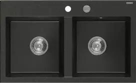Granitinė virtuvinė plautuvė Mexen Hektor su sifonu, Metallic juodas/auksinis+Chrome, 800 x 480 mm