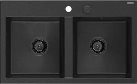 Granitinė virtuvinė plautuvė Mexen Hektor su sifonu, Metallic juodas/sidabrinis+Juodas, 800 x 480 mm