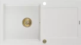Granitinė virtuvinė plautuvė Mexen Leo su sifonu, Baltas+Gold, 900 x 500 mm