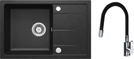 Granitinė virtuvinė plautuvė Deante Leda su maišytuvu, ZRDP2113, Graphite+Nero