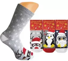 Kalėdinės frotinės termo kojinės moterims Happy Christmas, 3 poros