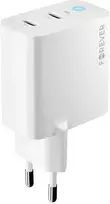 Forever TC-06-65CC GaN PD QC įkroviklis 2x USB-C 65W baltos spalvos